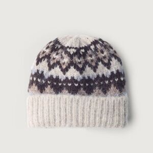 NWT OAK + FORT Fair Isle Pattern Beanie, gray